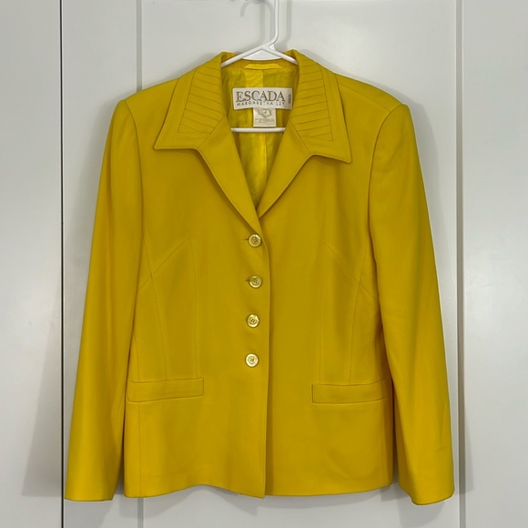 Vintage Escada by Margaretha Ley Size EU 40 Yellow Wool Blazer - Picture 4 of 13